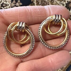 TWO-TONE TEXTURED DOUBLE LOOPED POST 1.5" EARRINGS